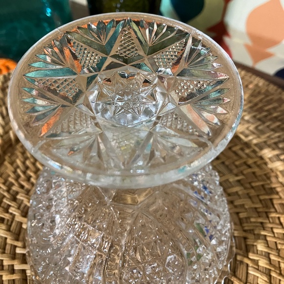 Vintage Pressed Glass Geometric Pedestal Compote Bowl With Sawtooth Rim Clear - Picture 8 of 10